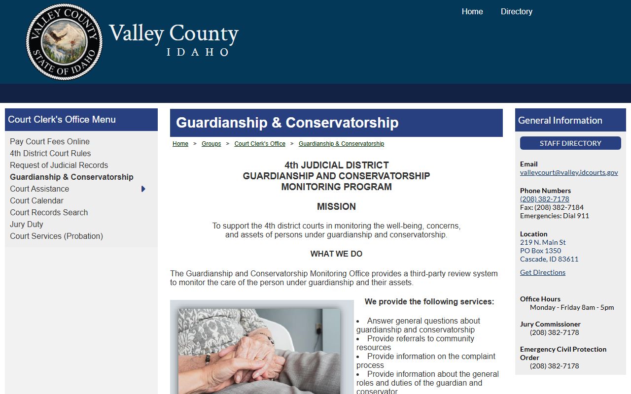 Valley County guardianship and conservatorship page with reporting and support information