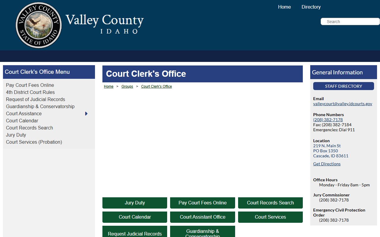 Valley County Court Clerk records office