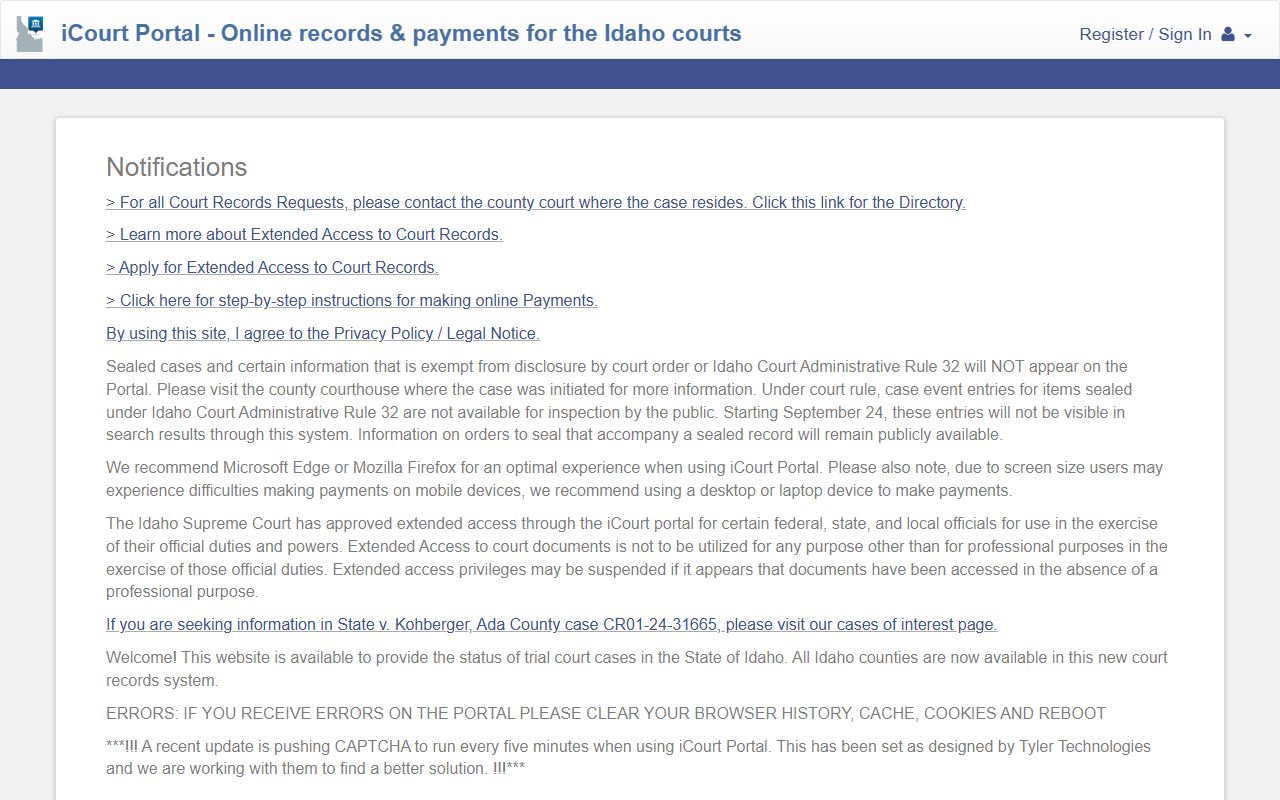 Valley County Court records iCourt portal