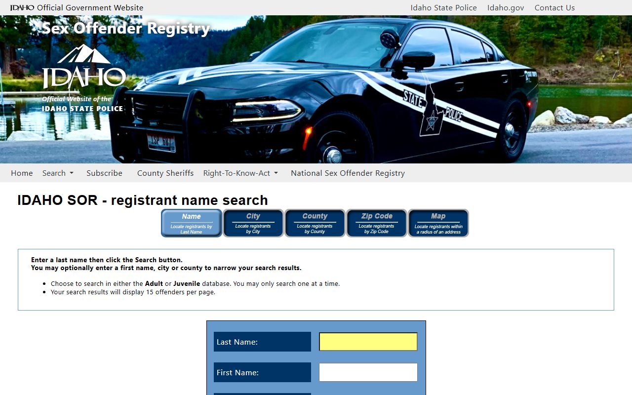 Valley County inmate records Idaho offender name search fields