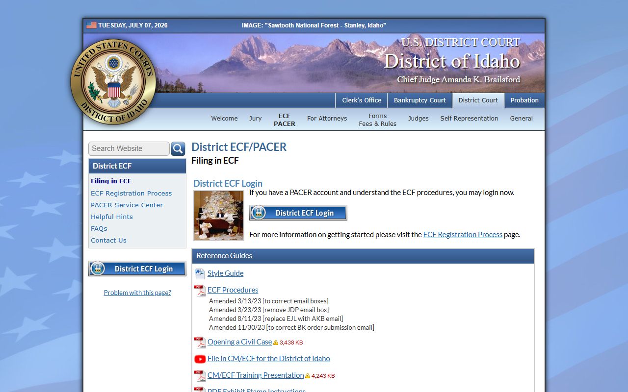 Valley County divorce records are separate from District of Idaho ECF PACER
