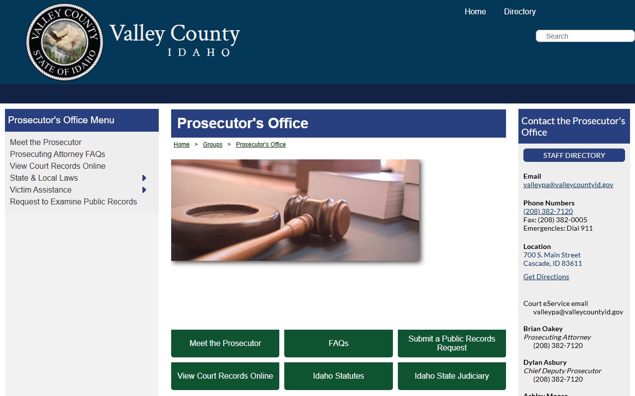 Valley County traffic court records source from the Prosecuting Attorney page
