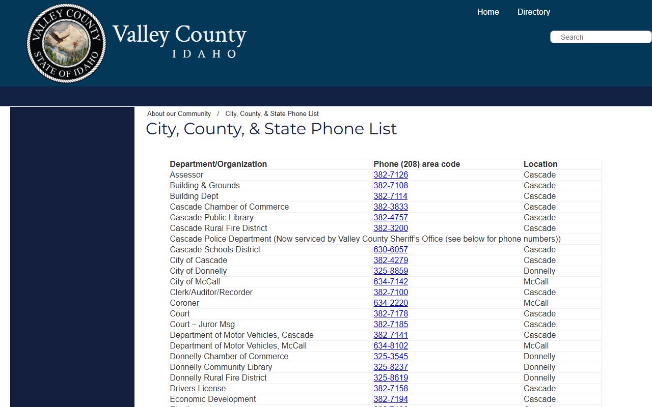 Valley County traffic court records contact list for court and records offices