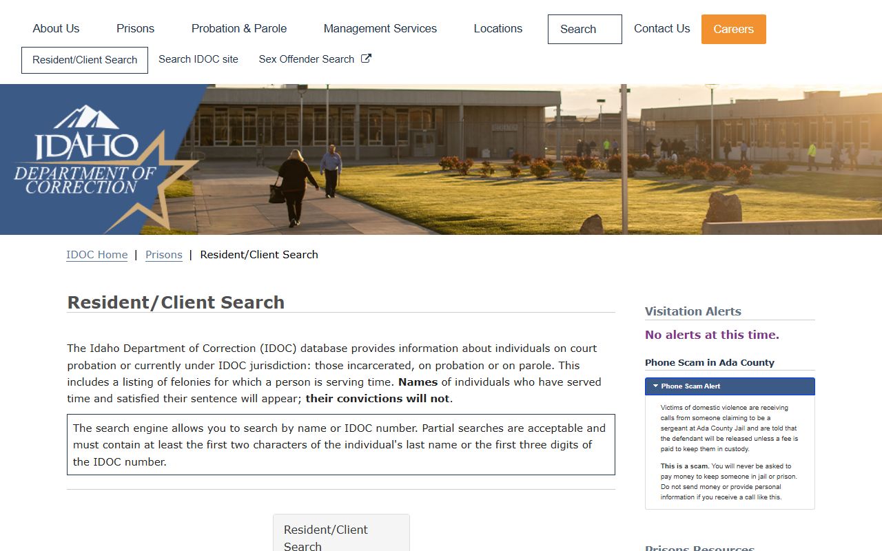Valley County warrant records IDOC custody search source